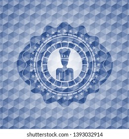 chef icon inside blue polygonal emblem.