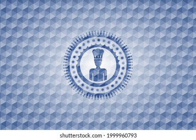 chef icon inside blue polygonal badge. 