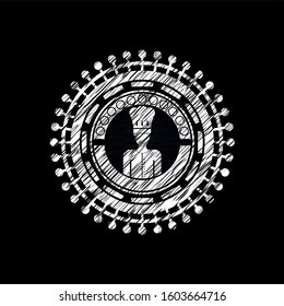 chef icon inside chalkboard emblem on black board