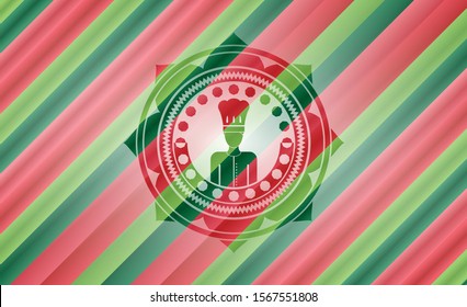 chef icon inside christmas badge background.