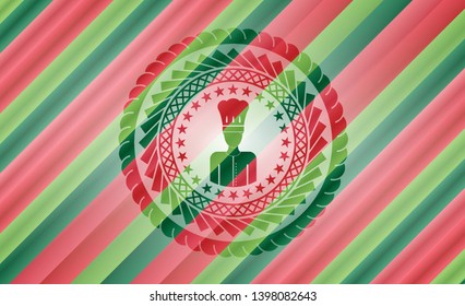 chef icon inside christmas colors badge.