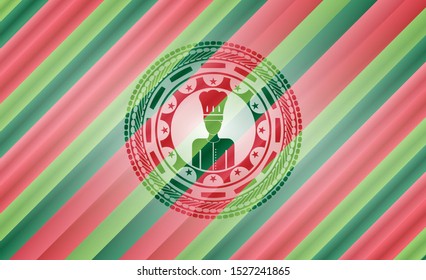 chef icon inside christmas colors style badge.