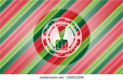 chef icon inside christmas emblem background.