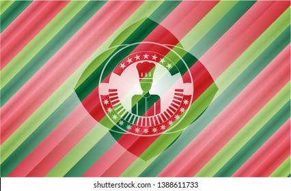 chef icon inside christmas style emblem.