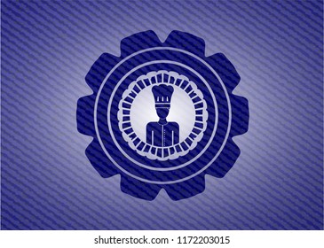 chef icon inside emblem with jean texture