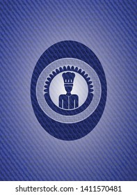 chef icon inside emblem with jean background