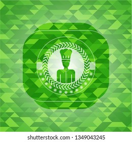 chef icon inside green emblem with mosaic ecological style background