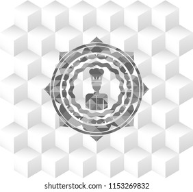 chef icon inside grey icon or emblem with geometric cube white background