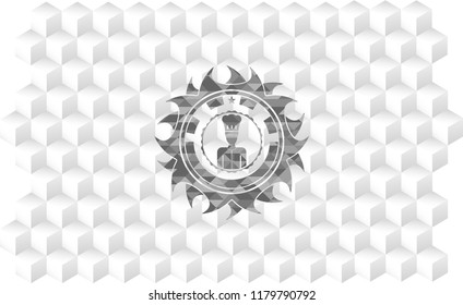 chef icon inside grey emblem. Retro with geometric cube white background