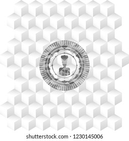 chef icon inside grey emblem. Retro with geometric cube white background