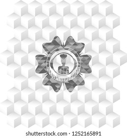 chef icon inside grey emblem. Vintage with geometric cube white background