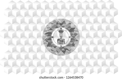 chef icon inside grey emblem. Retro with geometric cube white background