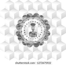 chef icon inside grey emblem. Retro with geometric cube white background