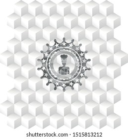 chef icon inside grey emblem. Vintage with geometric cube white background