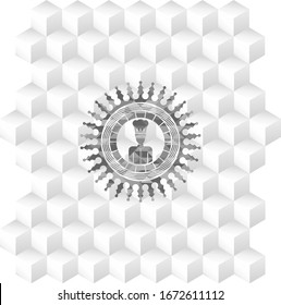 icono del chef dentro del emblema gris. Vintage con fondo blanco de cubo geométrico