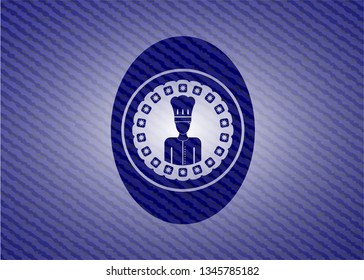 chef icon inside jean or denim emblem or badge background