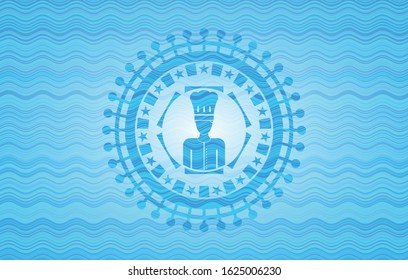 chef icon inside light blue water badge.