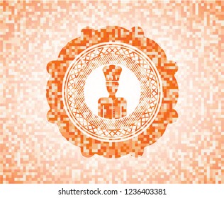 chef icon inside orange tile background illustration. Square geometric mosaic seamless pattern with emblem inside.