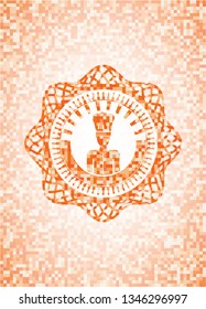 chef icon inside orange tile background illustration. Square geometric mosaic seamless pattern with emblem inside.