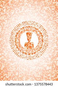 chef icon inside orange tile background illustration. Square geometric mosaic seamless pattern with emblem inside.