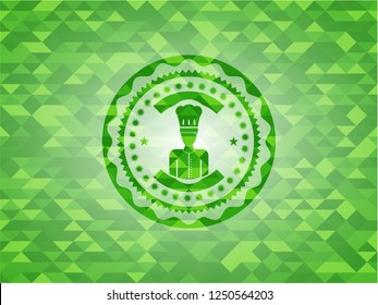 chef icon inside realistic green mosaic emblem
