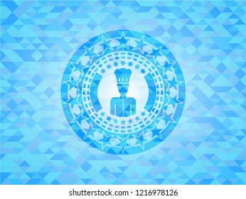 chef icon inside realistic light blue mosaic emblem