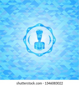 chef icon inside realistic light blue mosaic emblem
