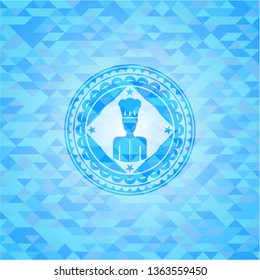 chef icon inside realistic light blue emblem. Mosaic background