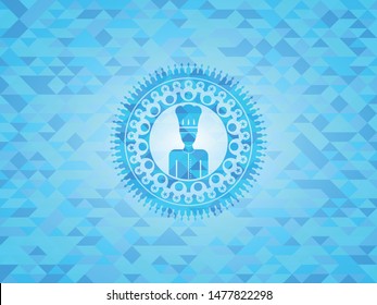 chef icon inside realistic light blue mosaic emblem