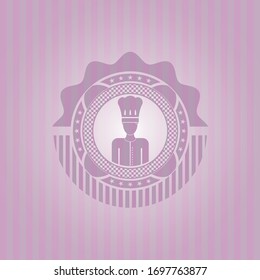 chef icon inside realistic pink emblem
