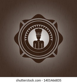 chef icon inside realistic wood emblem