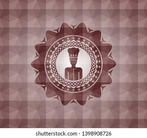 chef icon inside red emblem or badge with abstract geometric pattern background. Seamless.