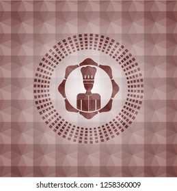 chef icon inside red geometric badge. Seamless.