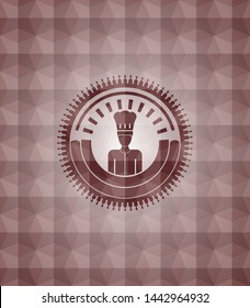 chef icon inside red polygonal badge. Seamless.