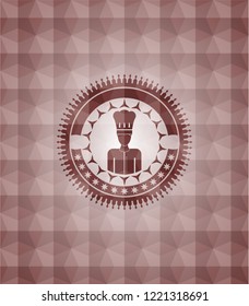 chef icon inside red seamless geometric pattern emblem. Seamless.