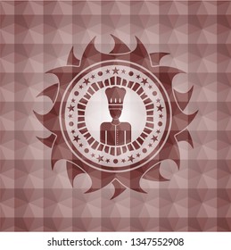 chef icon inside red seamless badge with geometric pattern.