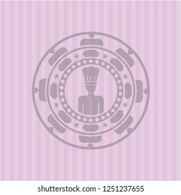 chef icon inside retro style pink emblem
