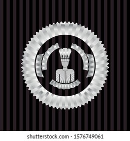 chef icon inside silvery badge or emblem