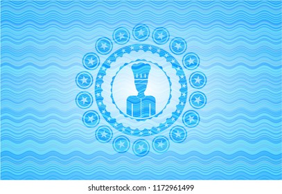 chef icon inside sky blue water emblem.