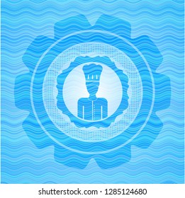 chef icon inside sky blue water style badge.