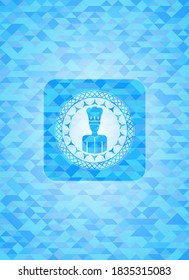 chef icon inside sky blue mosaic emblem. 