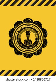 chef icon inside warning sign, black grunge emblem. Vector Illustration. Detailed.
