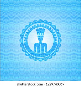 chef icon inside water concept badge background.