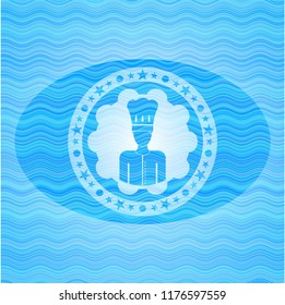 chef icon inside water emblem background.