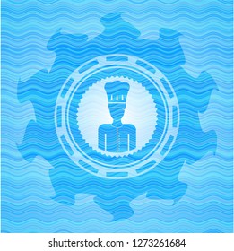 chef icon inside water emblem background.