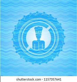 chef icon inside water wave representation emblem background.