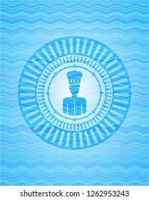 chef icon inside water wave concept badge.