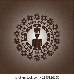 chef icon inside wood emblem. Retro