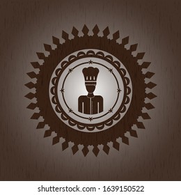 chef icon inside wood emblem. Vintage.