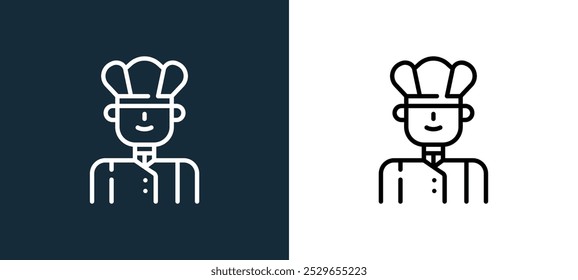 chef icon isolated on white and black colors. chef outline linear vector icon from kitchen collection for mobile apps, web and ui.